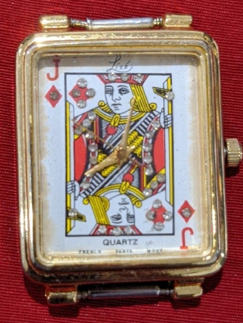 Gold-Tone Playing Card Quartz Pendant Watch - Red Accent